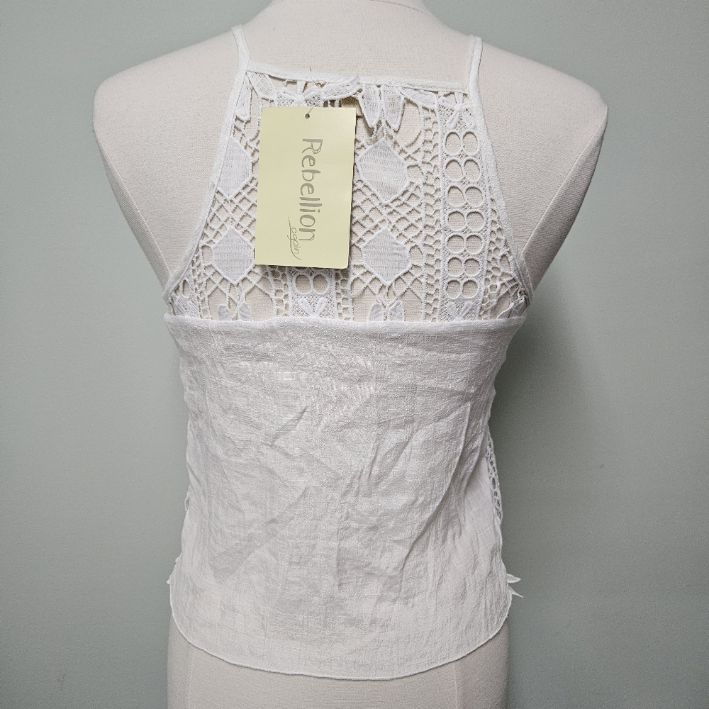 Rebellion Lace Crochet Daisy Halter White Festival Embroidered Knit Tank NWT - Picture 7 of 15